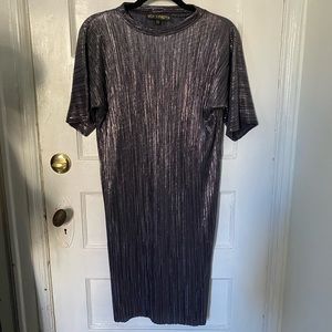 Short Sleeve Midi Pleated Dress Metallic NWOT